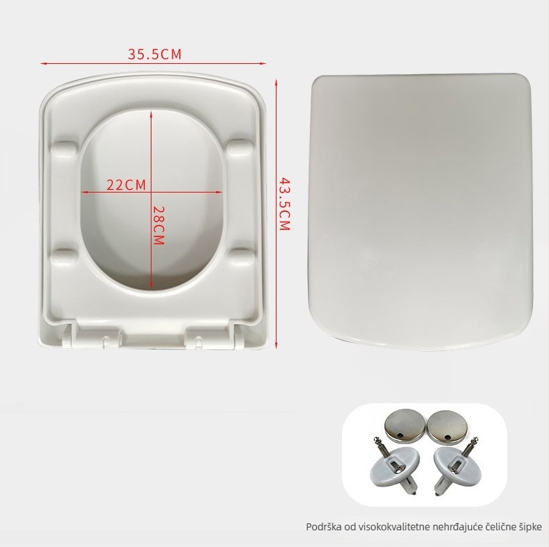 WC daska s dvostrukim gumbom, tiho zatvaranje, debela PP ploča, kvadratni oblik, podesiv razmak rupa 11–17 cm
