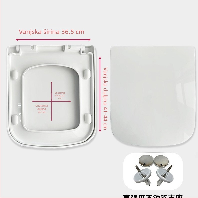 WC daska s dvostrukim gumbom, tiho zatvaranje, debela PP ploča, kvadratni oblik, podesiv razmak rupa 11–17 cm