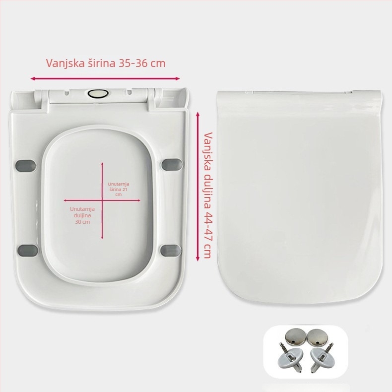 WC daska s dvostrukim gumbom, tiho zatvaranje, debela PP ploča, kvadratni oblik, podesiv razmak rupa 11–17 cm