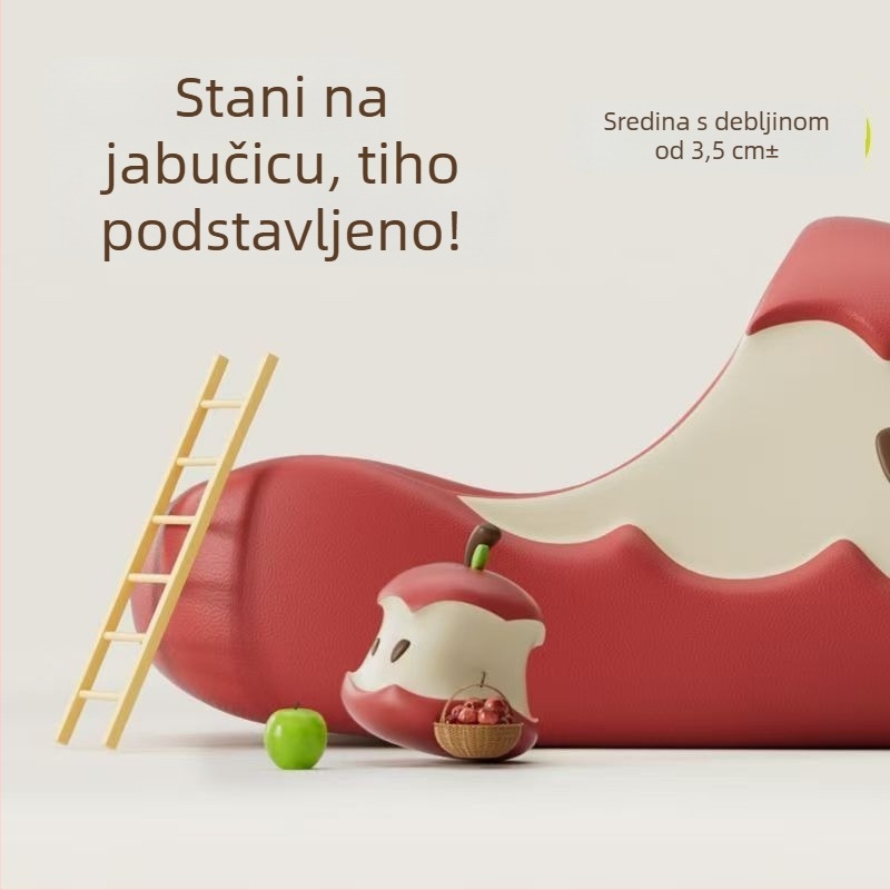 Papuče EVA za odrasle s motivom jabuke, karikaturalni uzorak, debeli đon 0–3 cm, đon ubrizgani, lagane i protuklizne, za dom i van