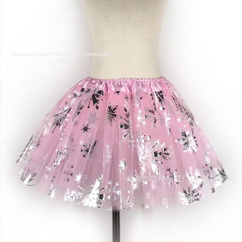 Dječja plisirana tutu suknja s tri sloja mrežastog tyl, snježna pahulja uzorak, poliester tkanina, podstava 100% poliester, za djevojčice 3–8 godina
