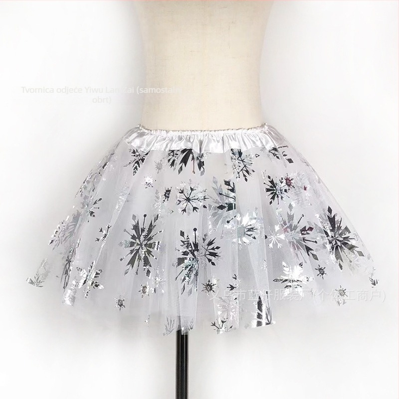 Dječja plisirana tutu suknja s tri sloja mrežastog tyl, snježna pahulja uzorak, poliester tkanina, podstava 100% poliester, za djevojčice 3–8 godina