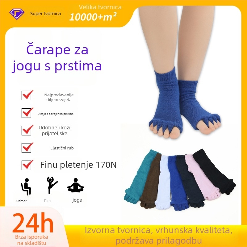 Čarape za jogu s pet prstiju - do srednjeg lista, podijeljeni prsti i otvoreni prst, upijanje znoja, poliestersko vlakno (70–80%)
