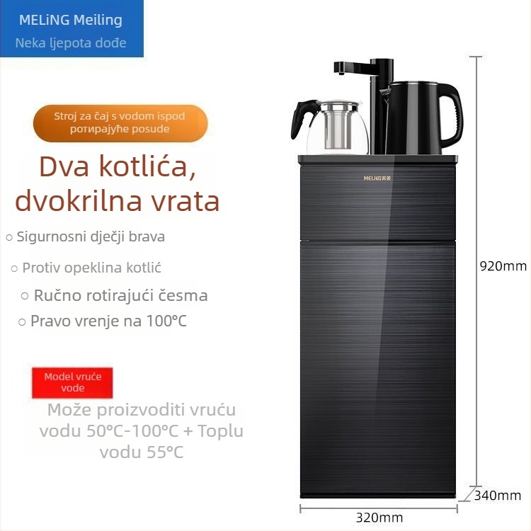 Meiling stroj za čaj bar za kućnu upotrebu — potpuno automatski dispenser za vodu s vrućom i hladnom vodom, inteligentni središnji sustav upravljanja, višenamjenski, uspravni dizajn s donjim spremnikom
