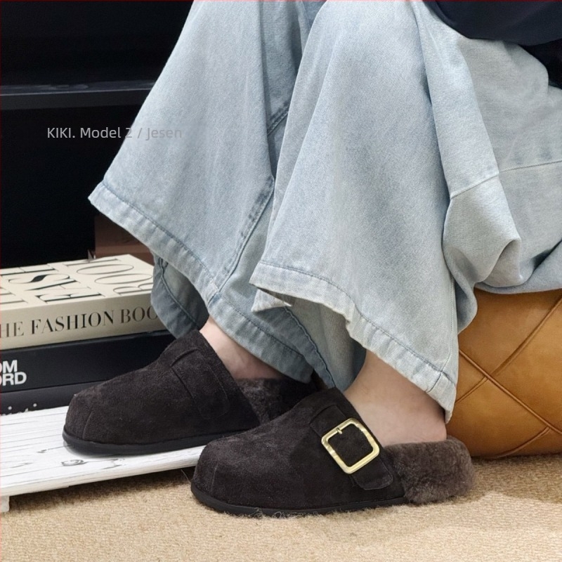 Mollykiki ženske ravne cipele od nubuka, vuneni ulošak, gumena potplata, debljina potplata 3–5 cm, jesen-zima 2025
