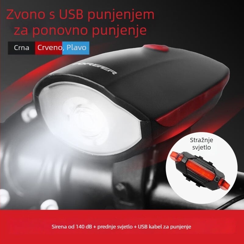 Forever prednje svjetlo za MTB, USB-C punjenje, noćna vožnja, montaža kopčom, model 2255