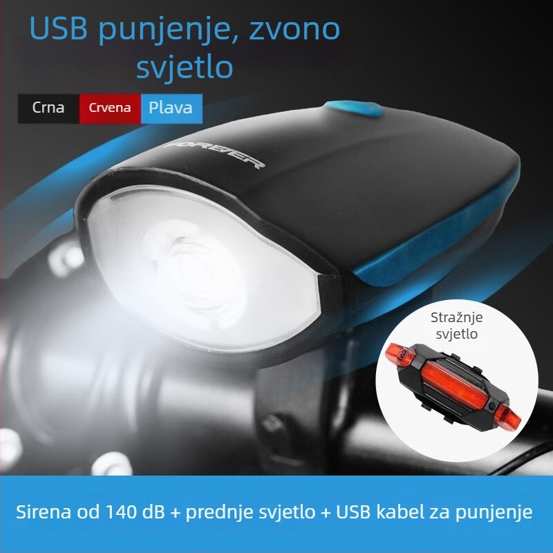 Forever prednje svjetlo za MTB, USB-C punjenje, noćna vožnja, montaža kopčom, model 2255