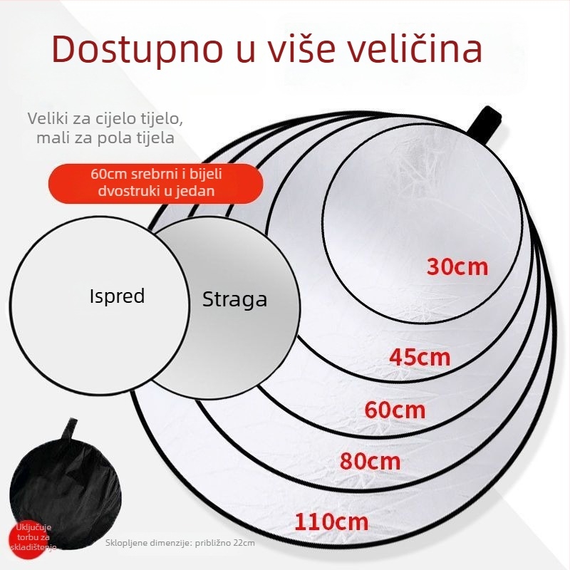 Sklopivi prenosni reflektor dopunskog svjetla – veliki panel za fotografiju i šminkanje, za unutarnje/ vanjske prijenose uživo, putovanja i kampiranje