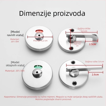 Brava za pregradnu vrata javne kupaonice – nehrđajući čelik, indikator brava, moderni minimalistički dizajn