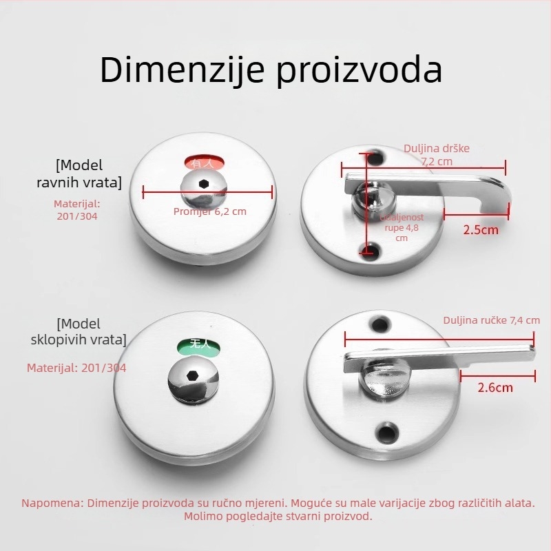 Brava za pregradnu vrata javne kupaonice – nehrđajući čelik, indikator brava, moderni minimalistički dizajn