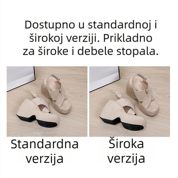 TZH ženske visoke sandale s debelim potplatom, velur gornji dio, gumena potplata, kopča remena, okrugli vrh