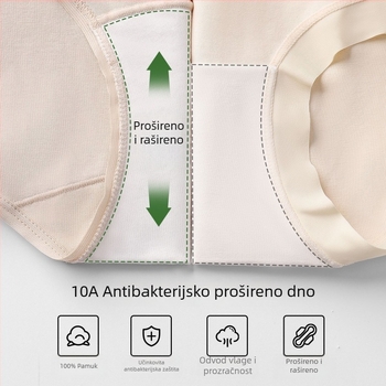 Ženske pamukaste gaćice s srednjim strukom, tkanina s 40 niti, antibakterijske, pamukasta podstava.