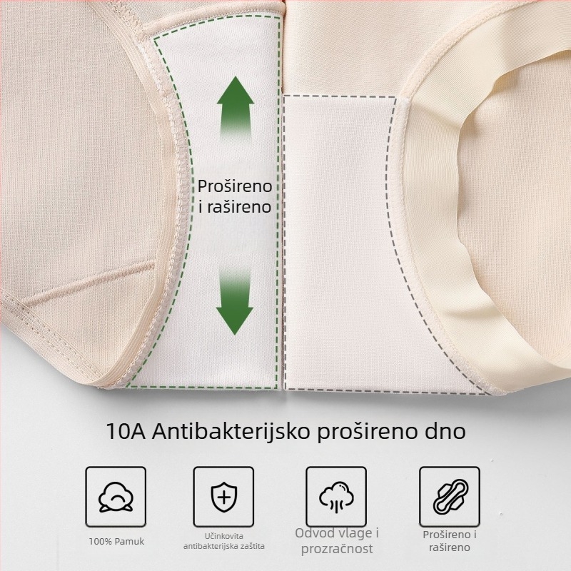 Ženske pamukaste gaćice s srednjim strukom, tkanina s 40 niti, antibakterijske, pamukasta podstava.