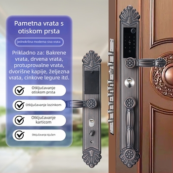 Pametna brava za vilu s otiskom prsta, lozinkom i prepoznavanjem lica — 50 pohranjenih otisaka, više od 2000 otključavanja, skeniranje <1 s, FAR 0.001%, FRR 0.1%