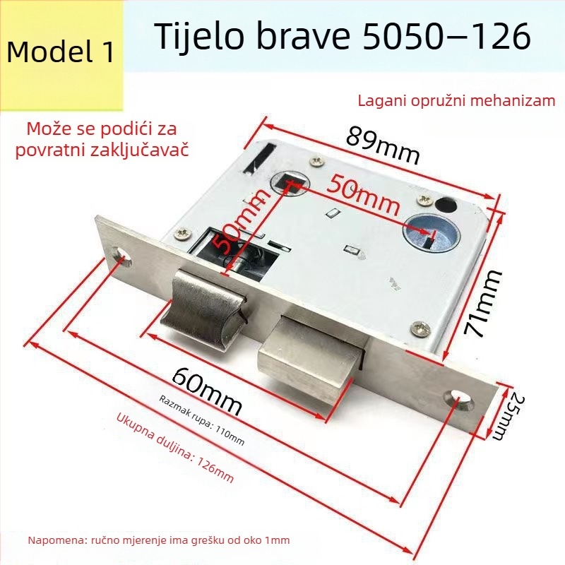 XBK 01 130 mm razmak rupa, cinkova legura, brava za drvena vrata, tijelo s dvostrukim jezičkom 5050