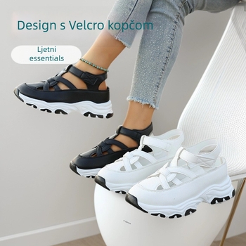 Rimske sandale s platformom, PU gornji dio, zaobljeni vrh prsta, srednji peta 3-5 cm, platforma potplata, Velcro zatvarač