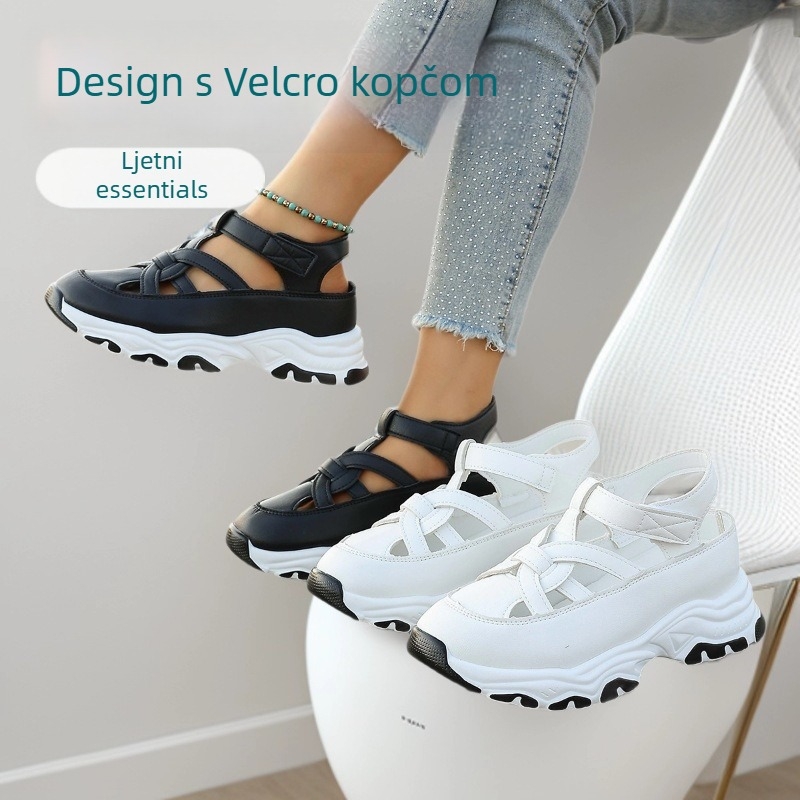 Rimske sandale s platformom, PU gornji dio, zaobljeni vrh prsta, srednji peta 3-5 cm, platforma potplata, Velcro zatvarač