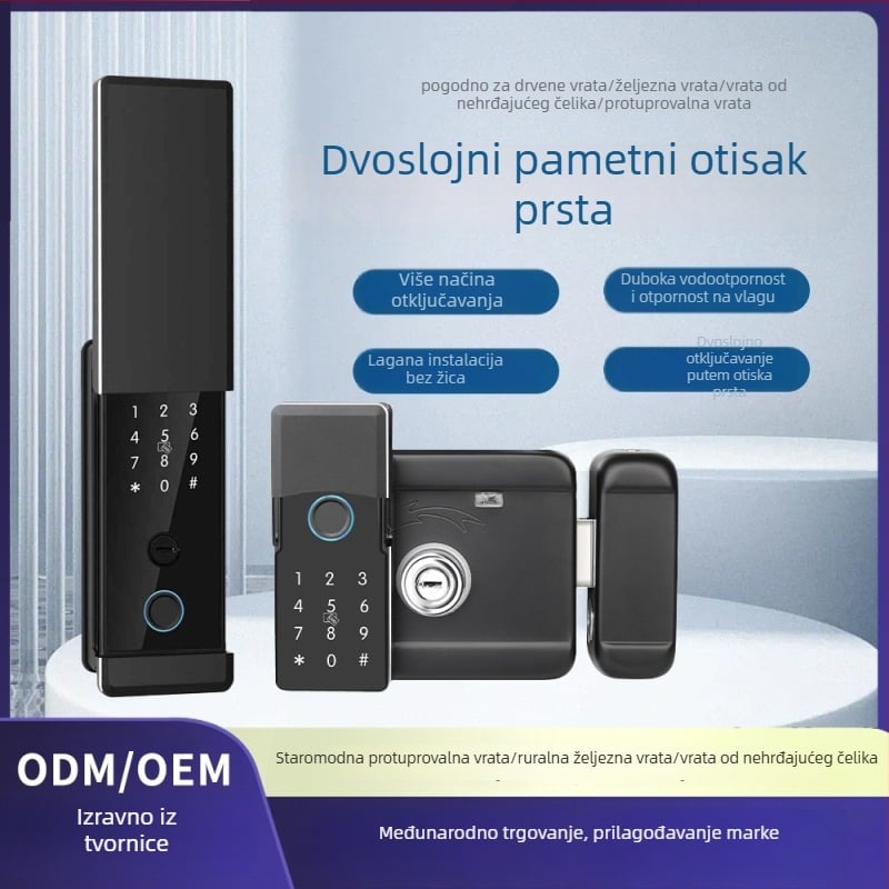 Pametna brava s dvostrukim otiskom prsta, daljinsko upravljanje, lozinka, vodootporna