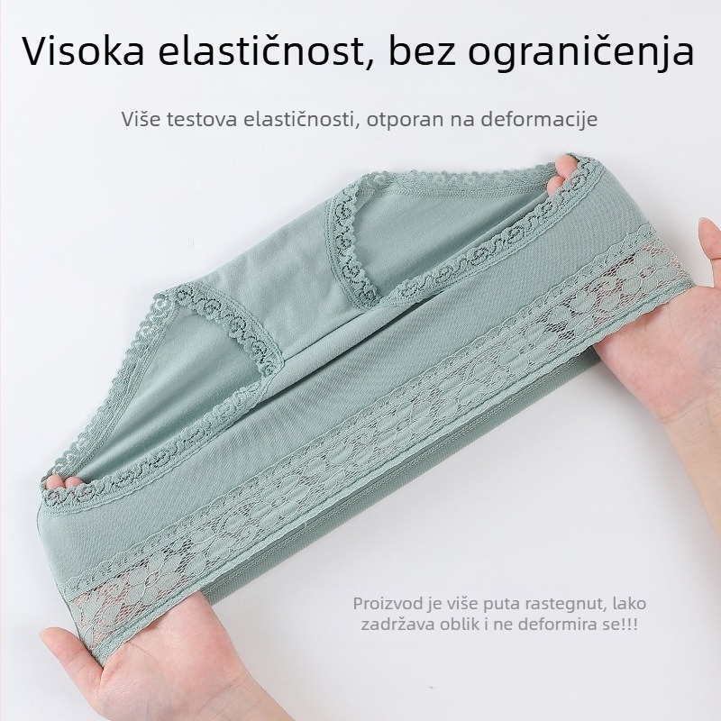 Ženske gaćice od pamuka sa srednjim pojmom, bez šavova, čipkast rub, cvjetni uzorak