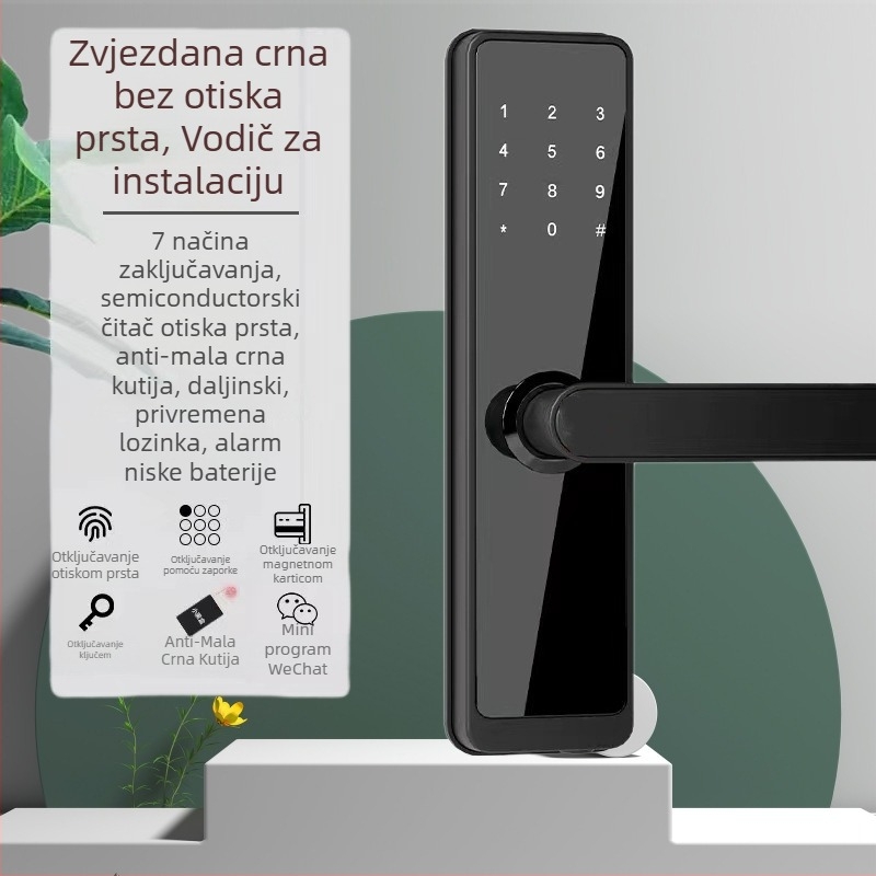 Drvena vrata pametna brava s otiskom prsta i lozinkom za ured i dom, pohranjuje 40 otisaka, više od 100000 otključavanja, skeniranje <1 s, napajanje DC