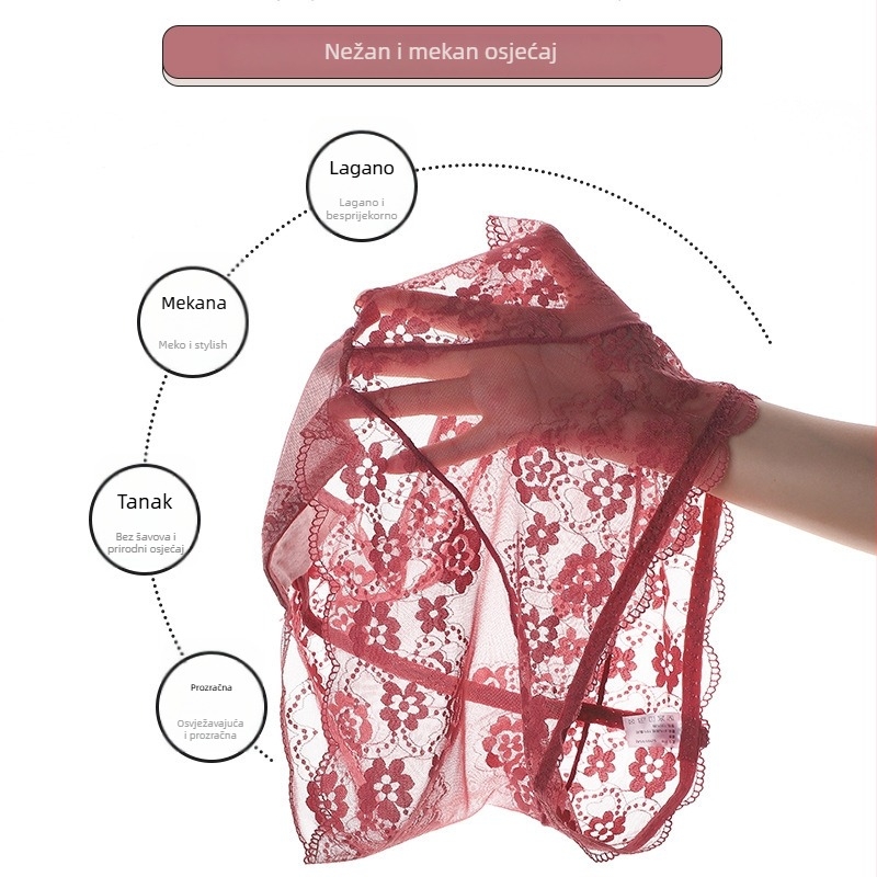 Ženske čipkaste gaćice s visokim strukom – prozračne, podižu bokove i podržavaju trbuh (Nylon 80-90%, čipka, visok struk, cvjetni uzorak, pamučna podstava)