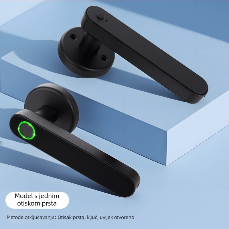 Pametna brava za otiske prstiju na drvena vrata, elektronicki kod i Bluetooth daljinsko upravljanje; pohrana otisaka prstiju: 200; napajanje DC; 1:1 provjera; ugradnja bez bušenja; pogodna za spavaću sobu, drvena i aluminijska vrata