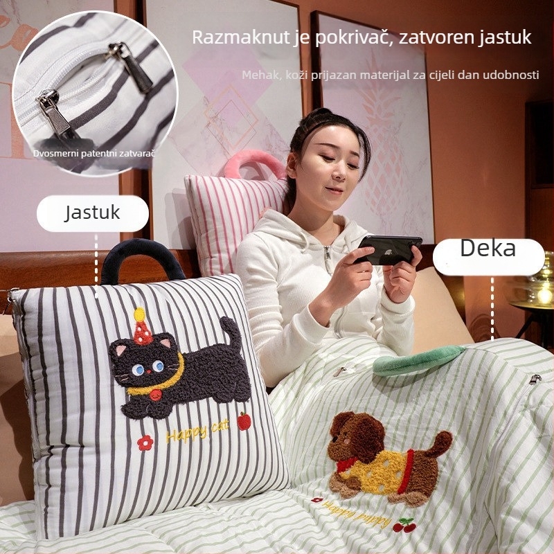 Jastučić-deka od pliša s navlakom, PP pamuk punjenje, šivanje, uzorak slatkih životinja, crtani stil