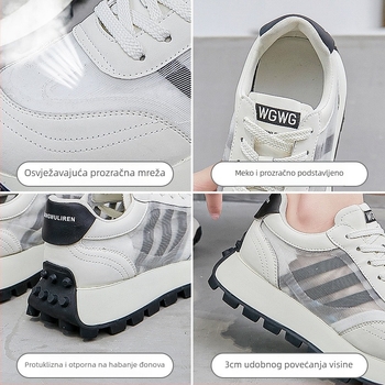 Ženske Forrest Gump tenisice, sportsko-casual stil, gornji dio od dvostruke kože i tkanine, prozračna mreža, srednji potpetica 3–5 cm, gumena potplat