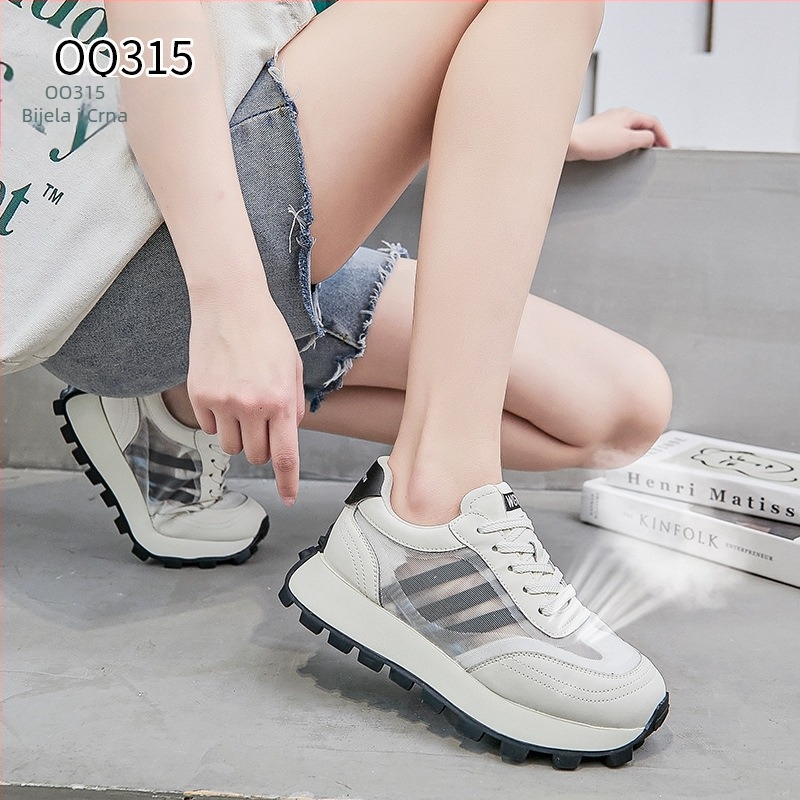 Ženske Forrest Gump tenisice, sportsko-casual stil, gornji dio od dvostruke kože i tkanine, prozračna mreža, srednji potpetica 3–5 cm, gumena potplat