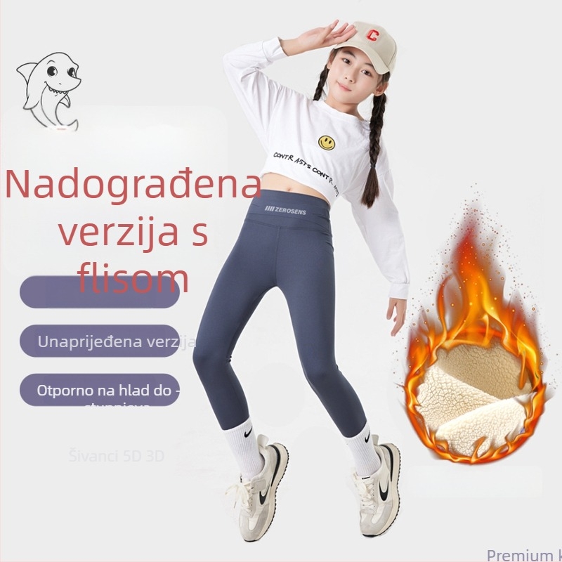 Dječje tajice za jogu s visokim strukom i fleece podstavom za jesen-zimu, materijal najlon smjesa 78%
