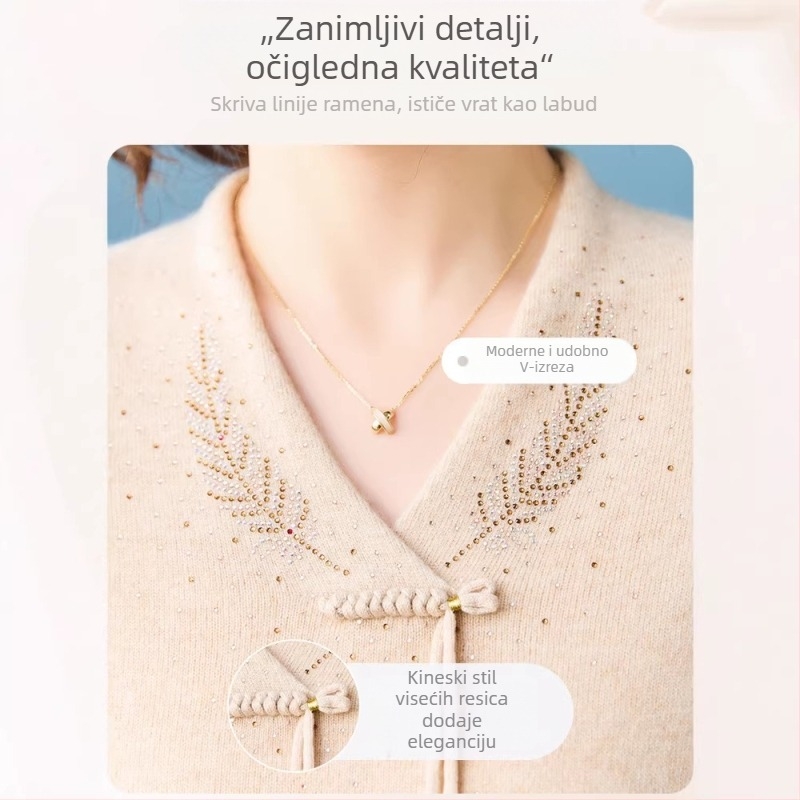 Pulover od 100% vune za majke, Zimska 2025, Etnički stil, Ležerna silueta, Bez rukava