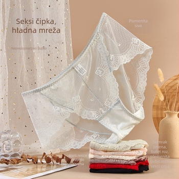Čipkaste mrežaste gaćice srednje visoke linije, prozračne, antibakterijske, pamuk podstava, glavni materijal: najlon 70–80%
