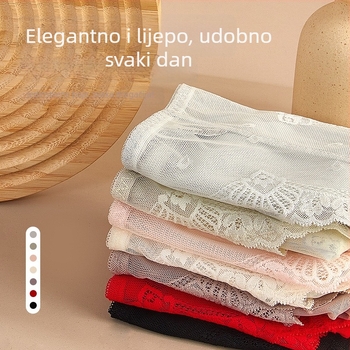 Čipkaste mrežaste gaćice srednje visoke linije, prozračne, antibakterijske, pamuk podstava, glavni materijal: najlon 70–80%
