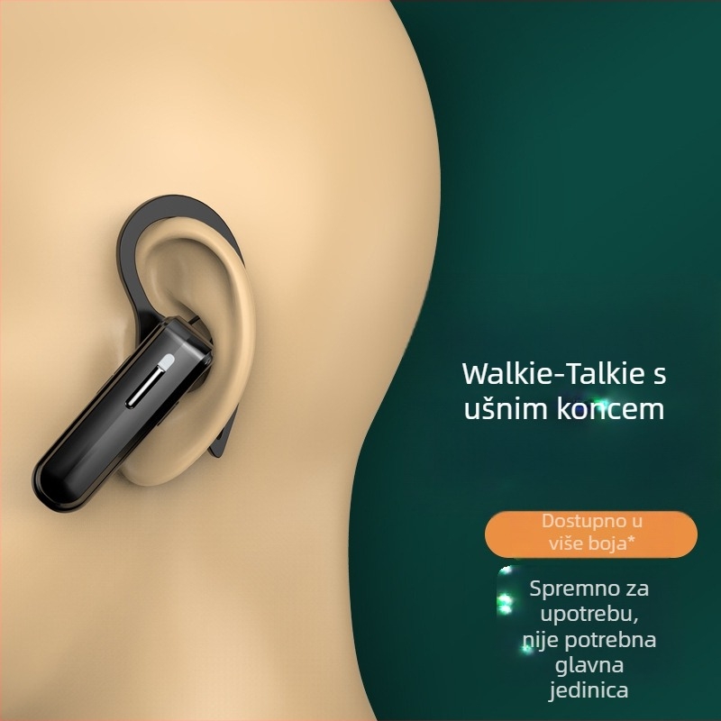Bežični interkom s ušnim kopčom, model V168, raspon frekvencija 400–470 MHz, 16 kanala, doseg do 1,5 km, litijeva baterija 350 mAh