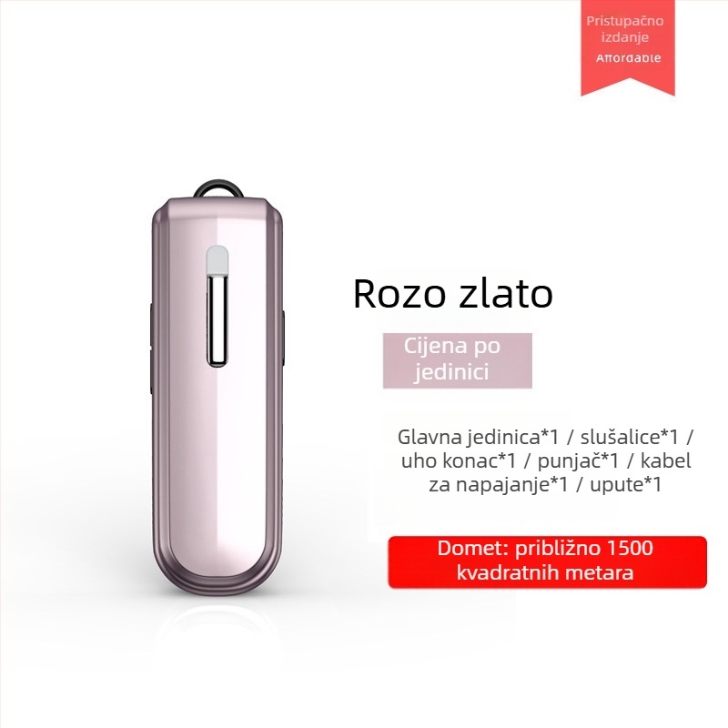 Bežični interkom s ušnim kopčom, model V168, raspon frekvencija 400–470 MHz, 16 kanala, doseg do 1,5 km, litijeva baterija 350 mAh
