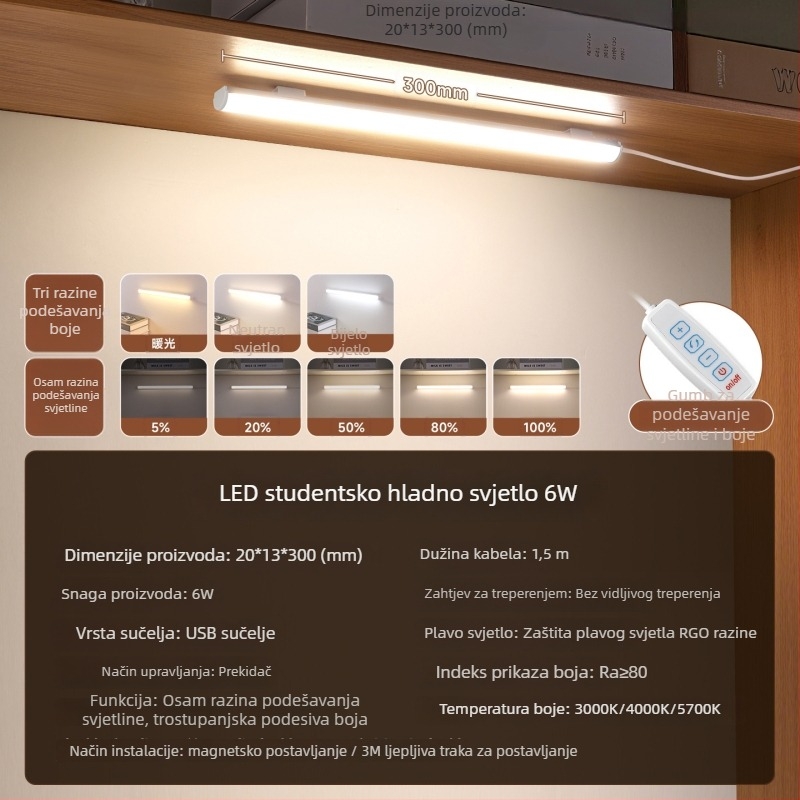 Studentska stolna lampa s USB napajanjem i glasovnim upravljanjem, LED za zaštitu očiju (CRI ≥95; Jedinstvena ravnomjernost ≤2; USB napajanje; Napon 110–220V; Materijal abažura PC+ABS)