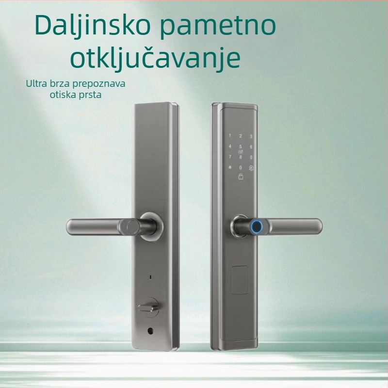 Pametan brava za apartmane Z19: otisak prsta, kartica, lozinka i daljinsko otključavanje; pohrana otisaka 50; skeniranje <1 s; >3000 otključavanja; -20 do 60°C; napajanje DC