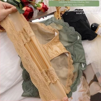 Ženske bešivne gaćice od satin-cipke s Mulberry svilom, prozračne, srednji pojas, podizanje zadnjice i kontrola trbuha