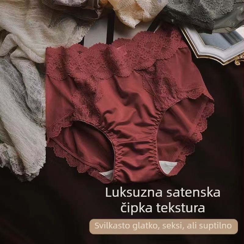Ženske bešivne gaćice od satin-cipke s Mulberry svilom, prozračne, srednji pojas, podizanje zadnjice i kontrola trbuha