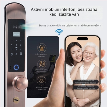 Pametna brava za vrata s 3D prepoznavanjem lica i otiska prsta; 100 otisaka; 200000 otključavanja; skeniranje 0,01 s; FAR 0,01%; FRR 0,01%