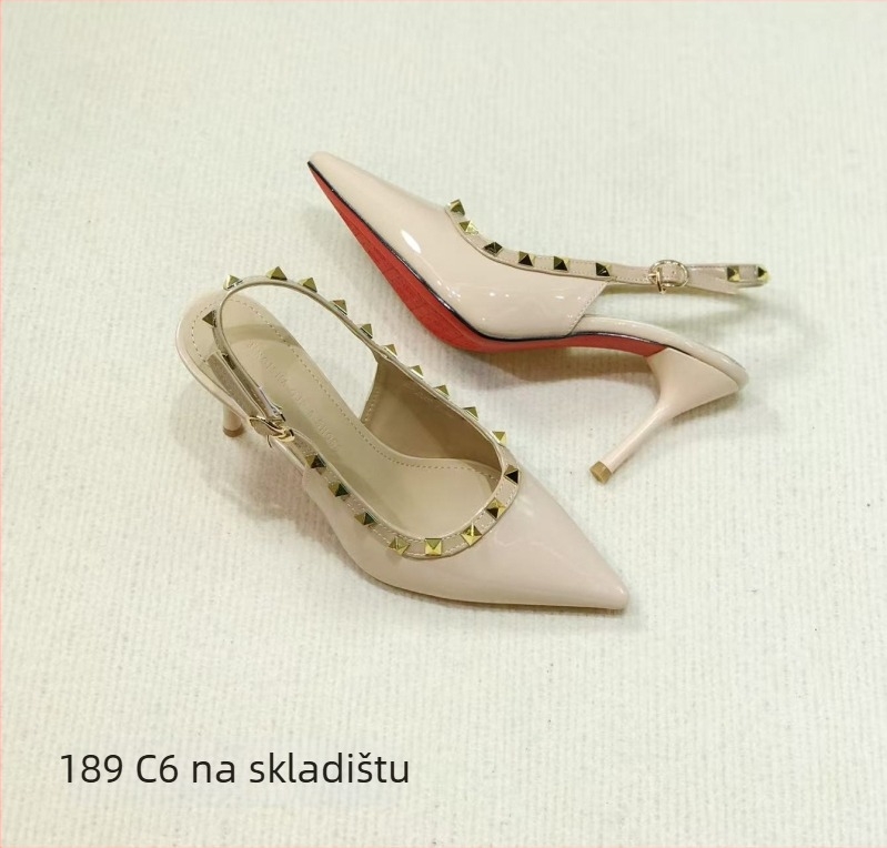Ženske cipele s oštrim vrhom, PU gornji dio, tanak potpetica 6–8 cm, gumeni đon