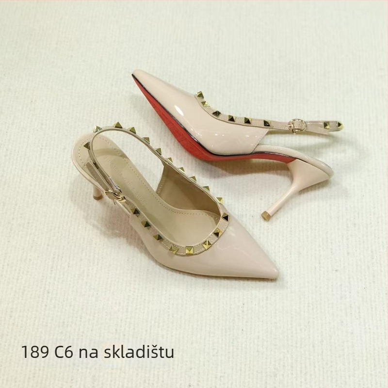 Ženske cipele s oštrim vrhom, PU gornji dio, tanak potpetica 6–8 cm, gumeni đon