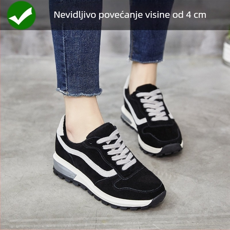 Sportske casual tenisice s gornjim dijelom od mikrovlakana, visoka silueta, okrugli vrh, PU ulošak, gumeni potplat, srednja visina pete 3-5 cm, blok dizajn