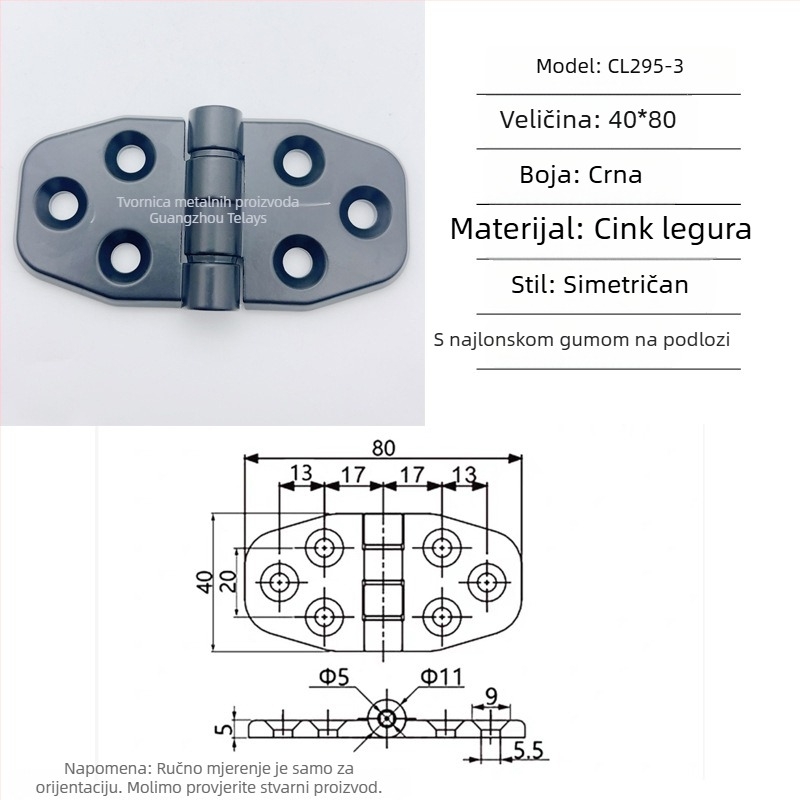 Šarka Cl295 za sklopne ormariće razvodne kutije od cinkove legure; uobičajena debela šarka; završna obrada sprej bojom; brend Ternis