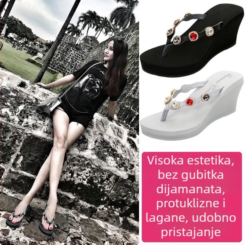 SHOEMER/Shimei ženske sandale za plažu s Ultrafilm kožom, rhinestone platforma, đon od teleće tetive, prozračne