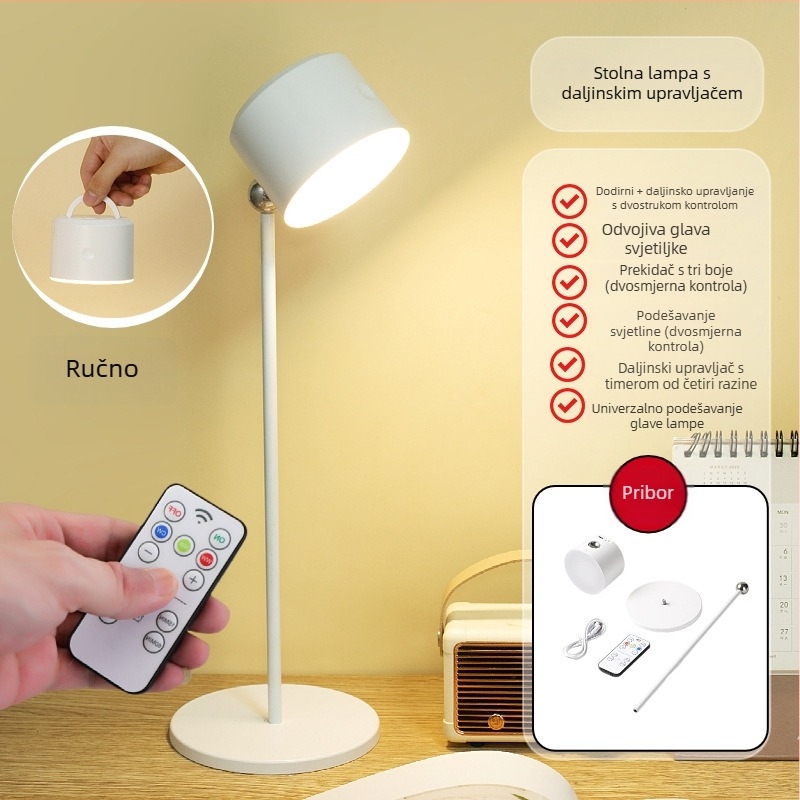 Stolna lampa sa senzorom dodira, ABS abažur, ugrađena litijska baterija, CRI ≥95, suvremeni minimalistički dizajn