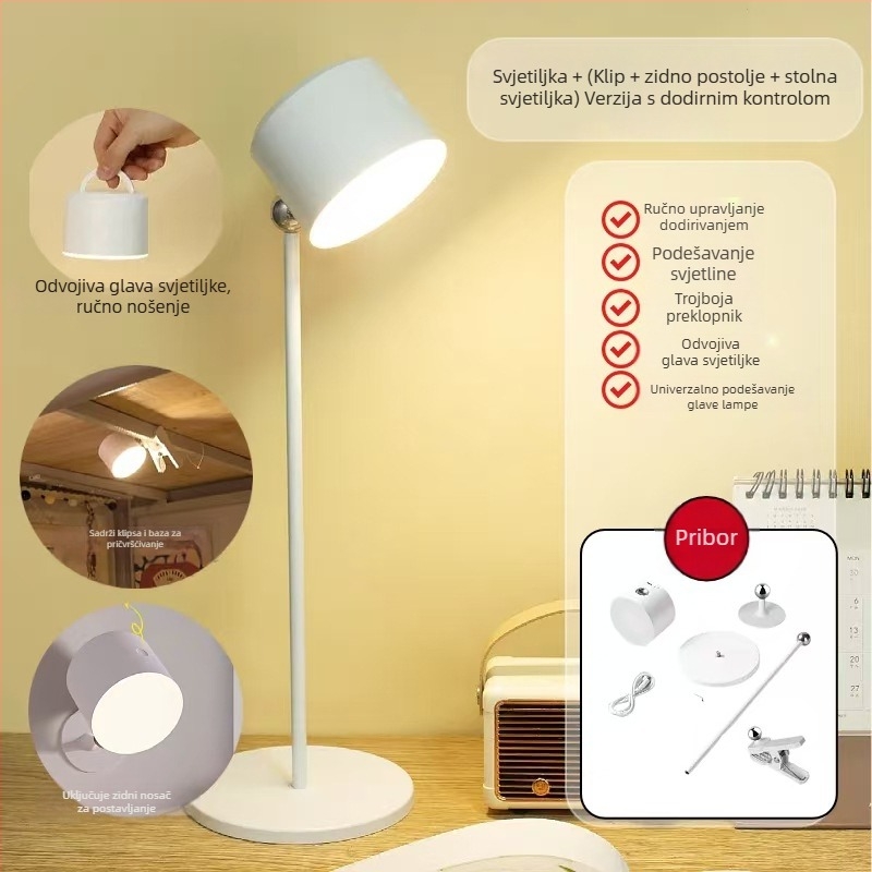 Stolna lampa sa senzorom dodira, ABS abažur, ugrađena litijska baterija, CRI ≥95, suvremeni minimalistički dizajn