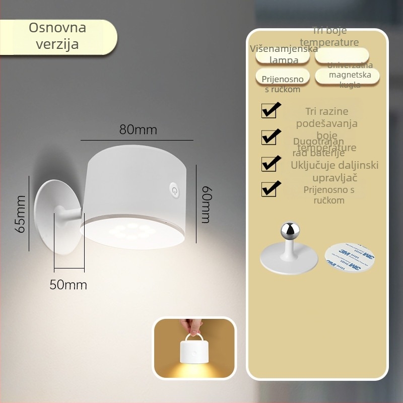 Stolna lampa sa senzorom dodira, ABS abažur, ugrađena litijska baterija, CRI ≥95, suvremeni minimalistički dizajn