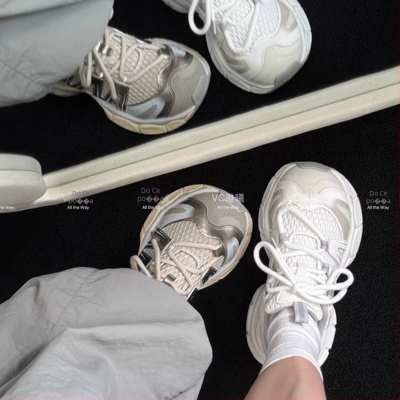 Ženske tenisice Dad Shoes od prave kože, visoka gornja linija, dvostruka teleća koža + umjetna koža, gumena potplat, vezanje špage, amortizacija