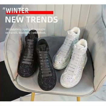 N93 Ženske tenisice s kristalima i platformom – svakodnevni casual stil, gornji dio od velura, podstava od pamuka, gumeni potplat, platforma 3-5 cm